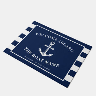 航海のないかりのボート及び大尉Name Navy Stripes ドアマット