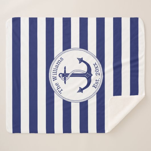 航海のないかりの濃紺のストライプの姓 シェルパブランケット (正面(横))