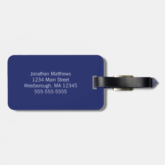 航海のないかりの濃紺の白のストライプのモノグラム ラゲッジタグ (裏面横)