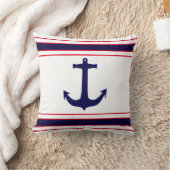 航海のないかりの濃紺の赤のストライプ クッション (ブランケット)