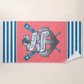 航海のないかりの第1仲間の名前|の珊瑚の青い縞 ビーチタオル (正面)