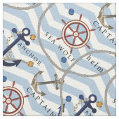 航海のないかりの舵の青い白のストライブ柄のジグザグ形 ファブリック (クローズアップ)