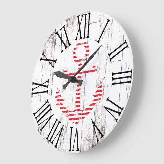 航海のないかりの赤く白い木製の素朴な沿岸 ラージ壁時計 (傾斜)
