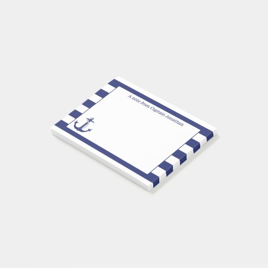 航海のないかり海軍ストライプパーソナライズな4 x 3 ポストイット (アングル)