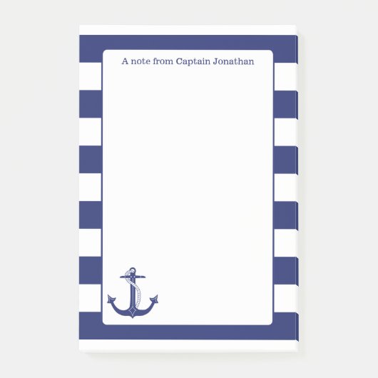 航海のないかり海軍ストライプパーソナライズな4 x 6 ポストイット (正面)