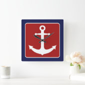 航海のないかり-赤い白くおよび青 スクエア壁時計 (ホーム)