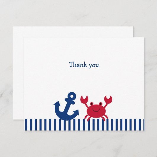 航海のなカニの平たい箱はメッセージカード感謝していしています サンキューカード (正面/裏面)