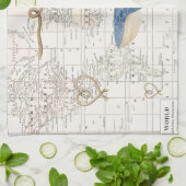 航海のなクジラおよび世界地図のふきん キッチンタオル (折り畳み)