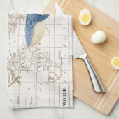 航海のなクジラおよび世界地図のふきん キッチンタオル (四つ折り)