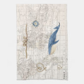 航海のなクジラおよび世界地図のふきん キッチンタオル (縦)