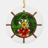 航海のなクリスマスは車輪を出荷します セラミックオーナメント (正面)