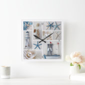 航海のなコラージュ スクエア壁時計 (ホーム)
