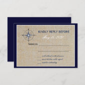 航海のなコンパスかヨットクラブ海軍ビーチWeddingRSVP 出欠カード (正面/裏面)