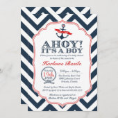 航海のなシェブロンの男の赤ちゃんのシャワーの招待状の赤 招待状 (正面/裏面)