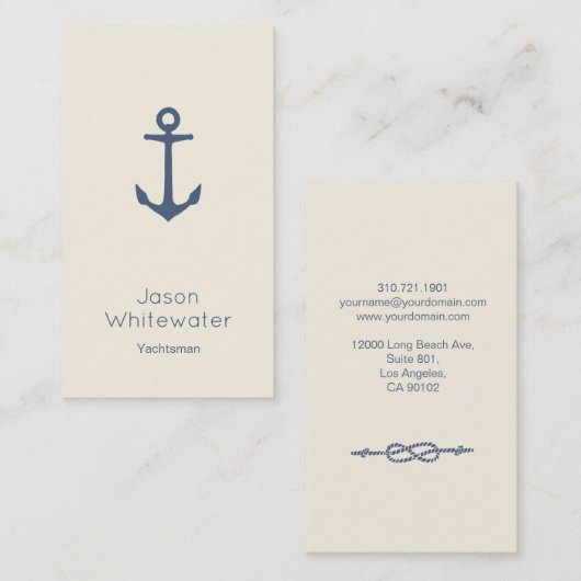 航海のなスタイルのヨット操縦者の名刺のアイボリーの青 名刺 (正面/裏面)