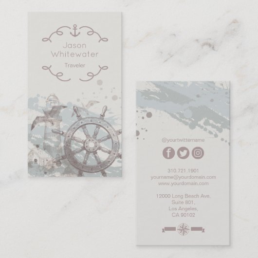 航海のなスタイルの旅行者の名刺-ベージュ色 名刺 (正面/裏面)