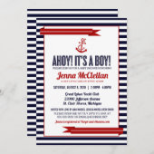 航海のなストライプ及びいかりのベビーシャワーの招待状 招待状 (正面/裏面)