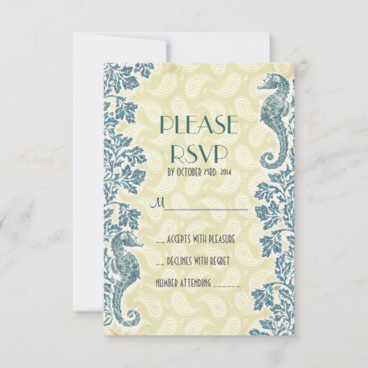 航海のなタツノオトシゴのビーチ結婚式RSVP 出欠カード (正面)