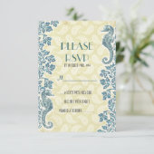 航海のなタツノオトシゴのビーチ結婚式RSVP 出欠カード (スタンド正面)