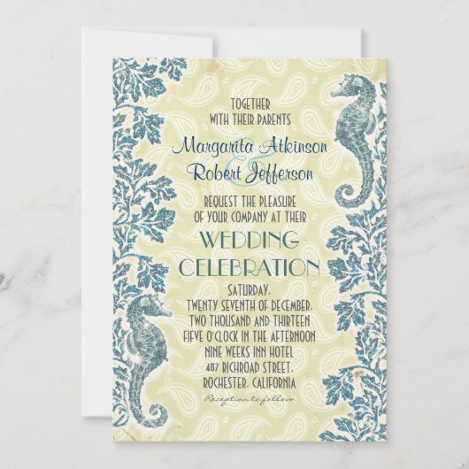 航海のなタツノオトシゴの結婚式招待状 招待状 (正面)