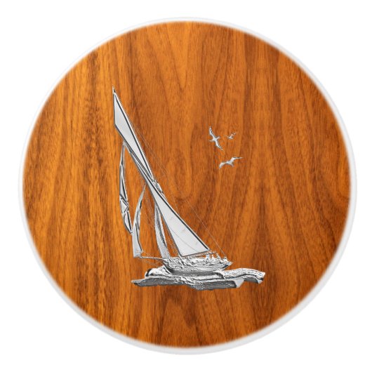 航海のなチークの木製の穀物のプリントのクロム航行 セラミックノブ (正面)