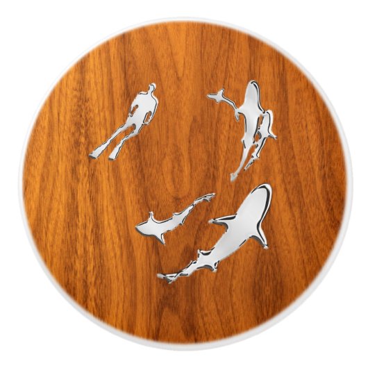 航海のなチークの木製の穀物のプリントのクロム鮫 セラミックノブ (正面)