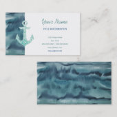 航海のなティール（緑がかった色）の水彩画のグリッターのいかり 名刺 (正面/裏面)