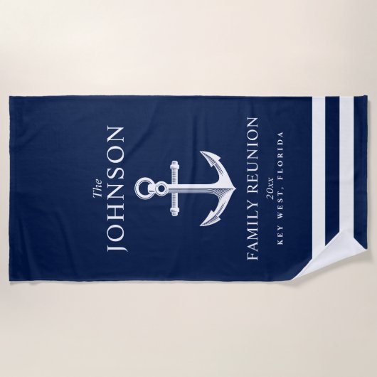 航海のなテーマのいかり|の家族会 ビーチタオル (正面)