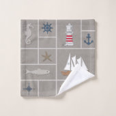 航海のなテーマのイラストレーション バスタオルセット (ウォッシュタオル)