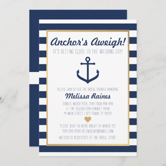 航海のなテーマのブライダルシャワーの招待状-いかり 招待状 (正面/裏面)