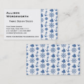 航海のなテーマの船のいかりの青および白 名刺 (正面/裏面)