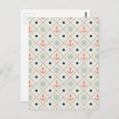 航海のなパターンアイボリーのいかりの舵輪の車輪の帆 ポストカード (正面/裏面)