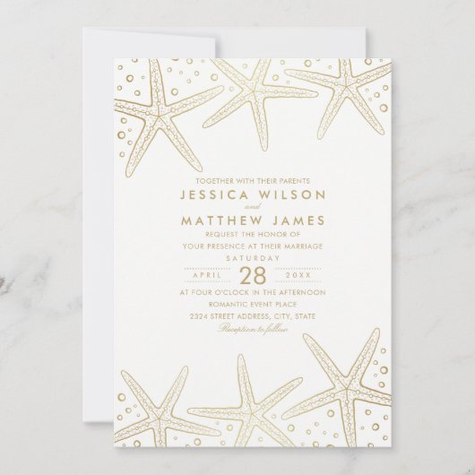 航海のなヒトデのエレガントなおもしろいのビーチのテーマの結婚式 招待状 (正面)