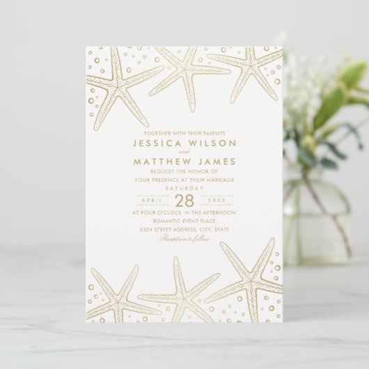 航海のなヒトデのエレガントなおもしろいのビーチのテーマの結婚式 招待状 (スタンド正面)