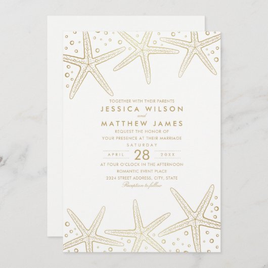航海のなヒトデのエレガントなおもしろいのビーチのテーマの結婚式 招待状 (正面/裏面)