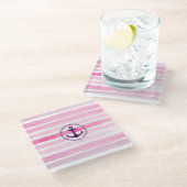 航海のなピンクの水彩画のストライプで粋ないかり ガラスコースター (アングル)