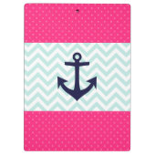 航海のなピンクの白く真新しいシェブロンのいかりパターン クリップボード (裏面)