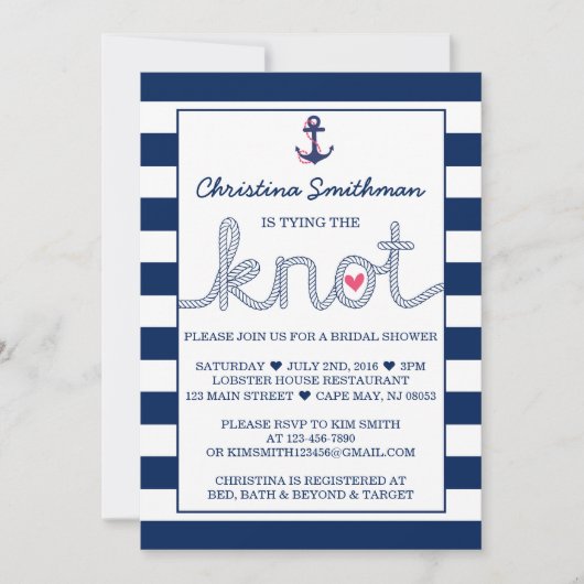 航海のなブライダルシャワーの招待状-結び目を結ぶこと 招待状 (正面)