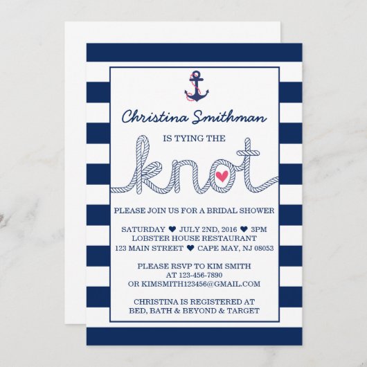航海のなブライダルシャワーの招待状-結び目を結ぶこと 招待状 (正面/裏面)