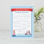 航海のなベビーシャワーがある親のためのメッセージ 招待状 (スタンド正面)