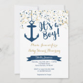 航海のなベビーシャワーの招待の海軍および金ゴールド 招待状 (正面)