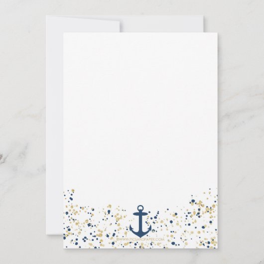 航海のなベビーシャワーの招待の海軍および金ゴールド 招待状 (裏面)