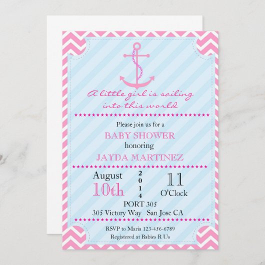 航海のなベビーシャワーの招待状 招待状 (正面/裏面)