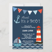 航海のなベビーシャワーの招待状、Ahoyそれは男の子です! 招待状 (正面)