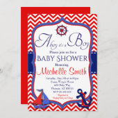 航海のなベビーシャワーの招待状、Ahoyそれは男の子です 招待状 (正面/裏面)