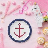 航海のなベビーシャワーの赤いいかりの紙皿 ペーパープレート (パーティー)