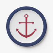 航海のなベビーシャワーの赤いいかりの紙皿 ペーパープレート (正面)