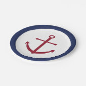 航海のなベビーシャワーの赤いいかりの紙皿 ペーパープレート (アングル)