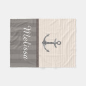 航海のなベージュ色およびブラウンのいかりの名前をカスタムする フリースブランケット (正面(横))