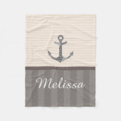 航海のなベージュ色およびブラウンのいかりの名前をカスタムする フリースブランケット (正面)